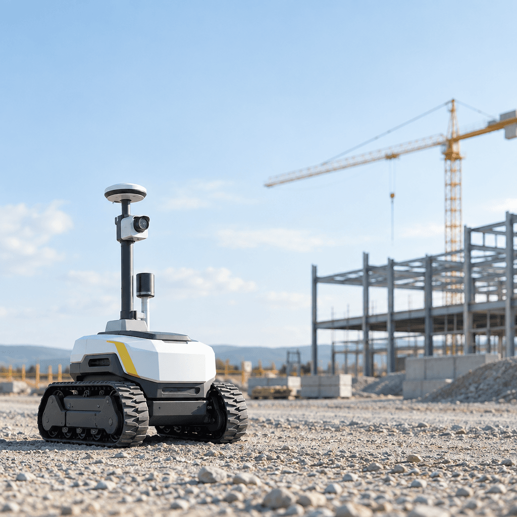 Tracked autonomous survey robot on a gravel worksite